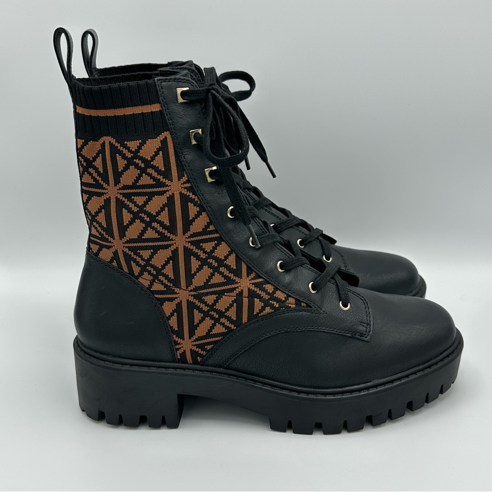 ANTONIO MELANI Dempsayy Lace-Up Lug Sole Combat Booties Black/Brown Sock Size 10